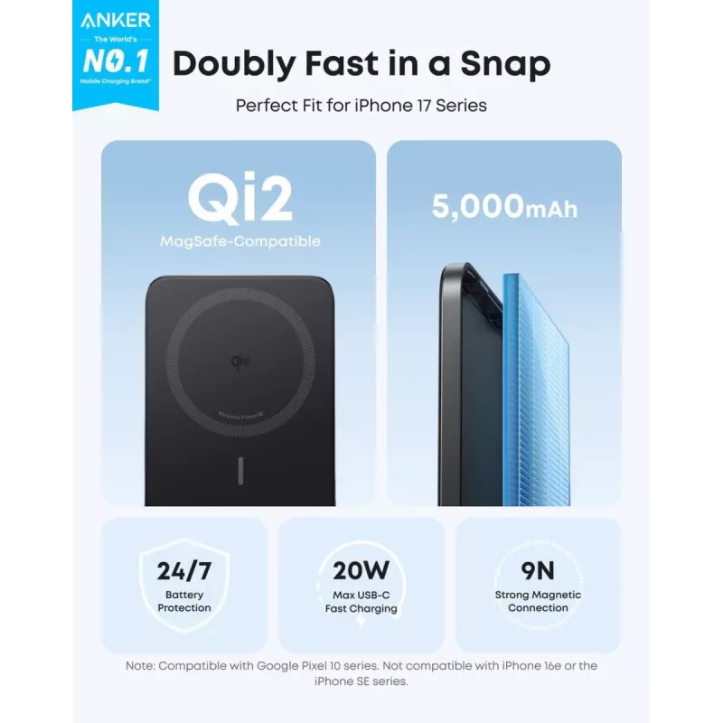 ANKER Nano Magnetic Wireless -varavirtalähde 5000mah 15w musta