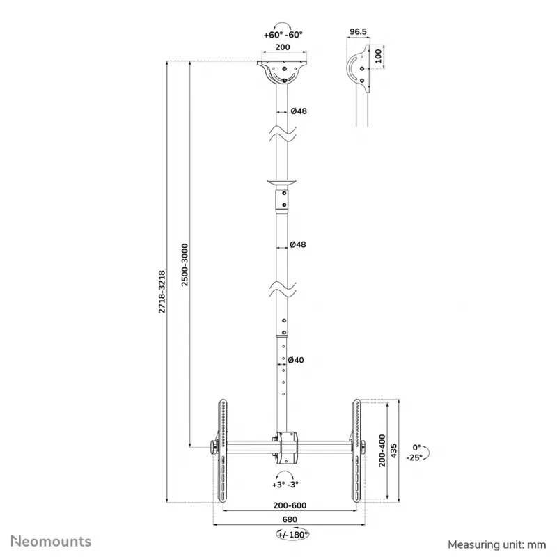 Kattoteline Neomounts CL35-440BL16XL max 50 kg 37-70