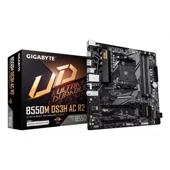 GIGABYTE B550M DS3H AC R2 -emolevy - AMD Ryzen 5000 -suorittimet, 5+3 vaihe VRM, jopa 4733 MHz DDR4 (OC), 1x PCIe 4.0 + 1x PCIe 3.0 M.2, Wi-Fi 5, 1 GbE LAN, USB 3.2 Gen 1