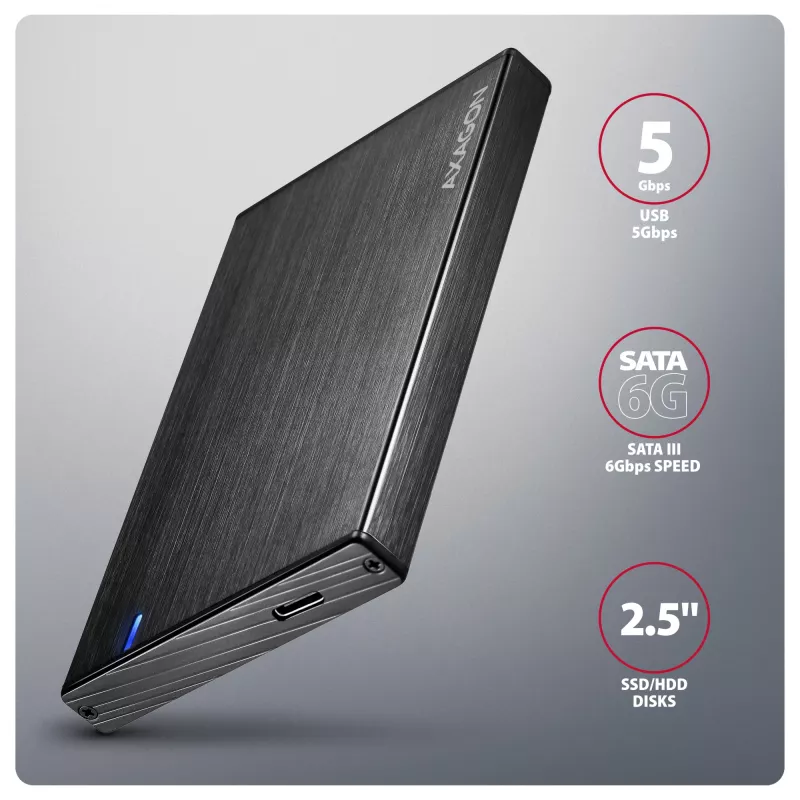Axagon EE25-XA6C kompakti alumiininen USB-C 5 Gbit/s – SATA 6G ulkoinen kotelo 2,5