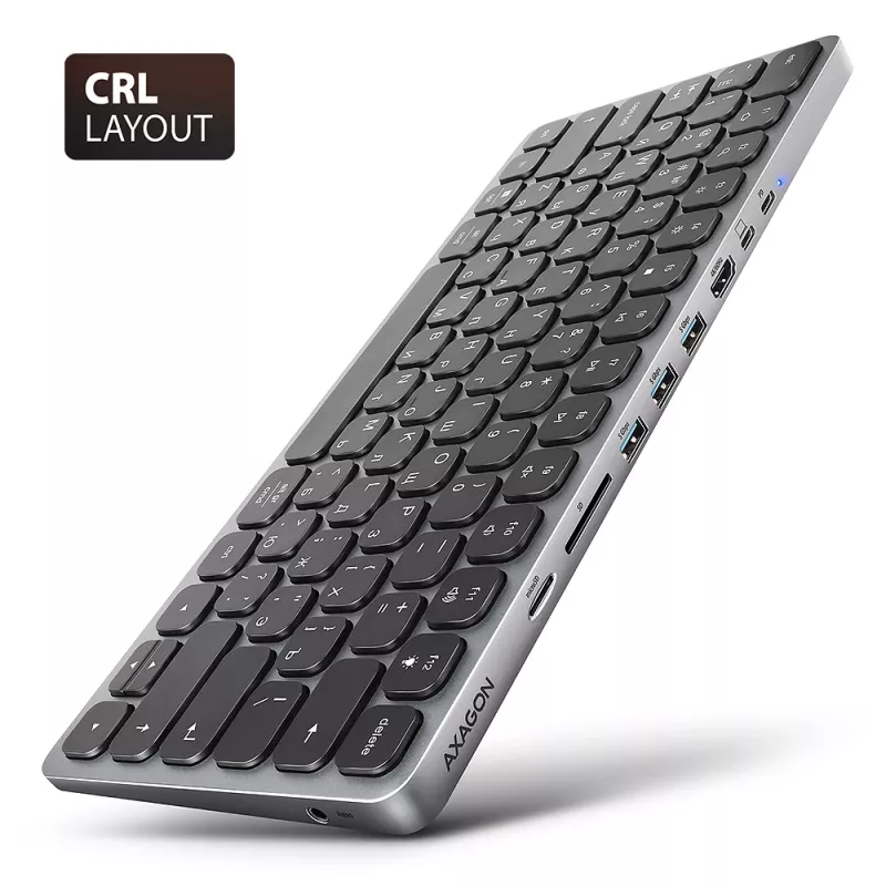 Axagon HMC-KB-CRL, USB 5Gbps -keskitin näppäimistöllä, HDMI 4K/60Hz, 3x USB-A, SD/mSD, ääni, PD100, kyrillinen asettelu