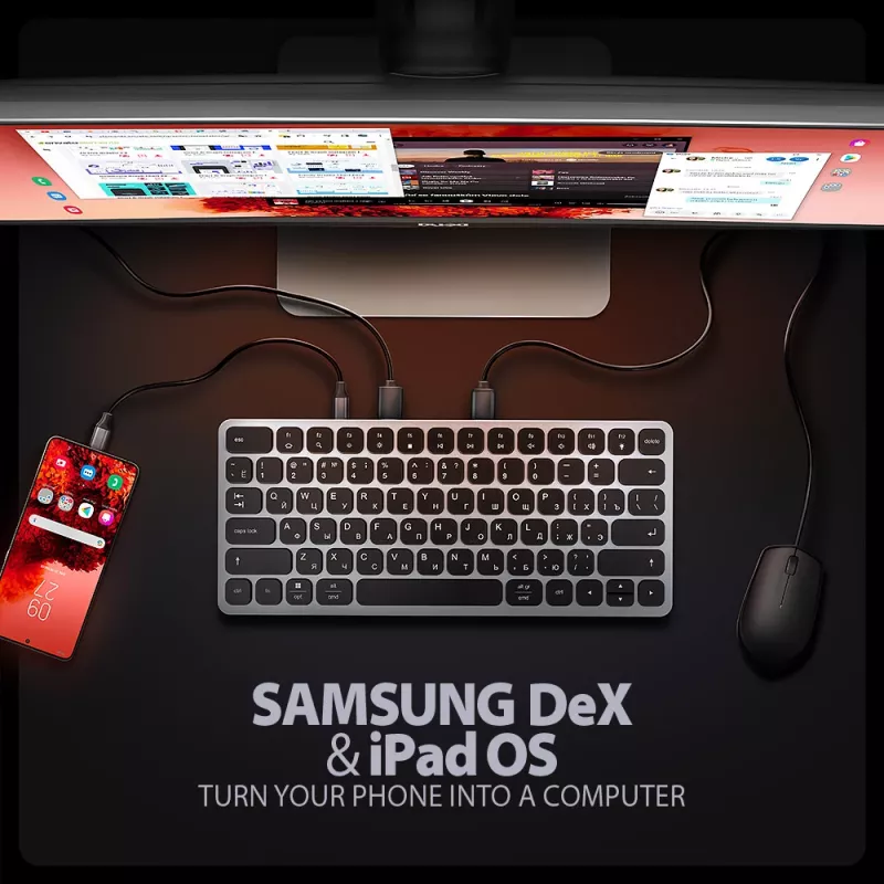 Axagon HMC-KB-CRL, USB 5Gbps -keskitin näppäimistöllä, HDMI 4K/60Hz, 3x USB-A, SD/mSD, ääni, PD100, kyrillinen asettelu