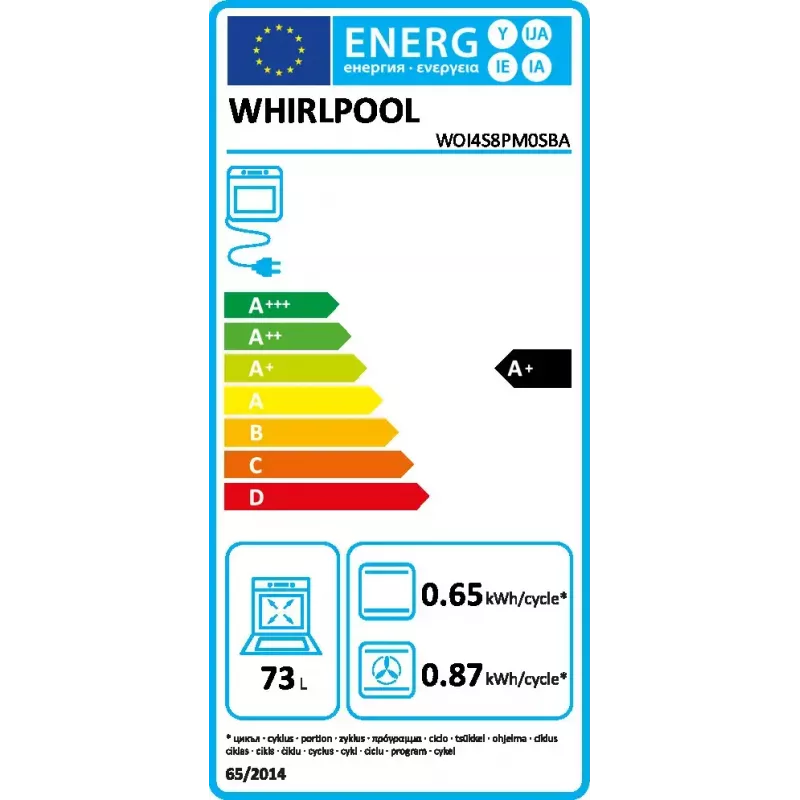 Kalusteisiin asennettava uuni Whirlpool WOI4S8PM0SBA 73 l musta sähkö kosketusohjaus