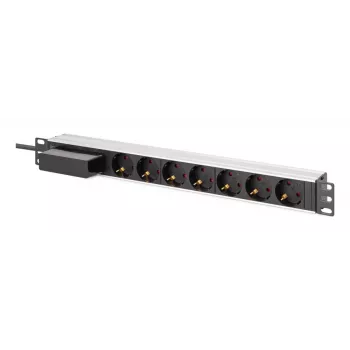 DIGITUS DN-95439 19 tuuman 1U alumiininen telineeseen asennettava PDU, 7x Schuko-pistorasia, johdonsuojakatkaisin, 16 A, 4000 W, 230 V, 50/60 Hz, 1,8 m johto