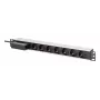 DIGITUS DN-95439 19 tuuman 1U alumiininen telineeseen asennettava PDU, 7x Schuko-pistorasia, johdonsuojakatkaisin, 16 A, 4000 W, 230 V, 50/60 Hz, 1,8 m johto