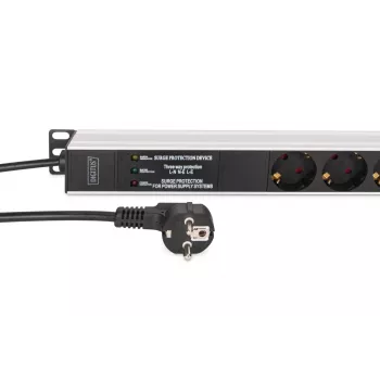 DIGITUS PDU - alumiininen rack-asennettava taajuussuodatin 2 m 16 A 3600 W 230 V AC 50/60 Hz 7x turvapistorasia 2x pistorasia
