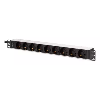 DIGITUS PDU - 1U alumiininen rack-asennettava 8x suojakosketinpistorasia 1x lähtö 16A 230VAC 50/60Hz IEC C20 pistoke