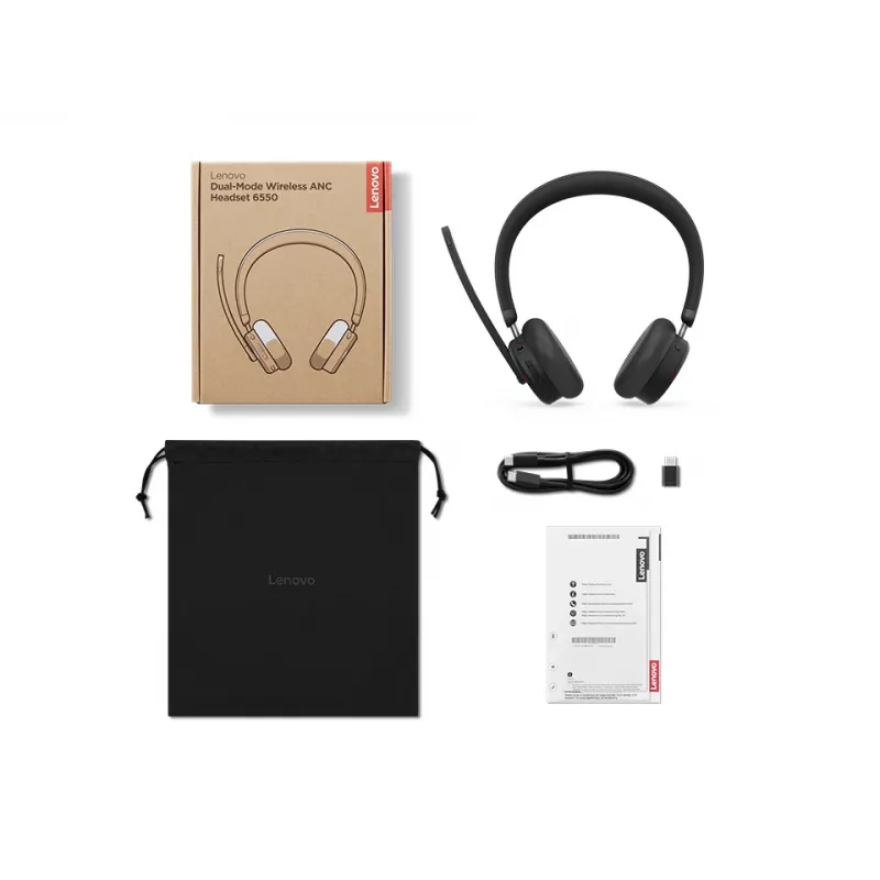 Lenovo 6550 Headset langaton panta Office/Callcenter USB Type-C Bluetooth musta
