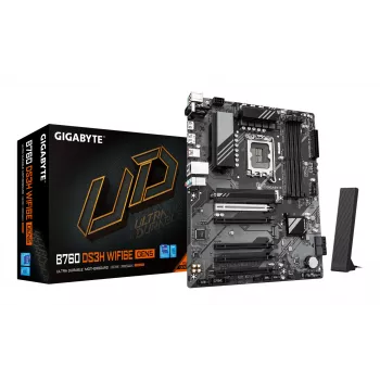 GIGABYTE B760 DS3H WIFI6E GEN5 emolevy - tukee Intel Core 14. sukupolven suorittimia, 8+2+1 vaihe digitaalinen VRM, jopa 5600MHz DDR5, 2xPCIe 4.0 M.2, Wi-Fi 6E, 1GbE LAN, USB 3.2 Gen 2x2