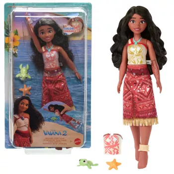 Disney Vaiana 2 lelu, kelluva Tautai Vaiana muotinukke, jossa 2 lisäosaa ja värinvaihtava yläosa