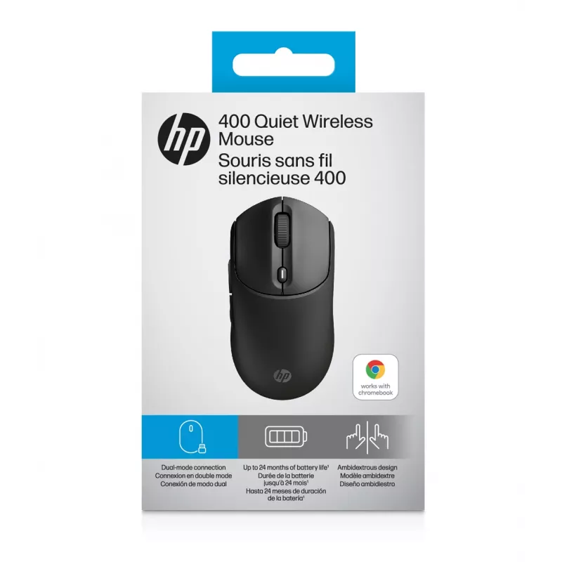 HP 400 Quiet musta langaton hiiri, molempikätinen, RF langaton + Bluetooth, 6000 DPI, musta