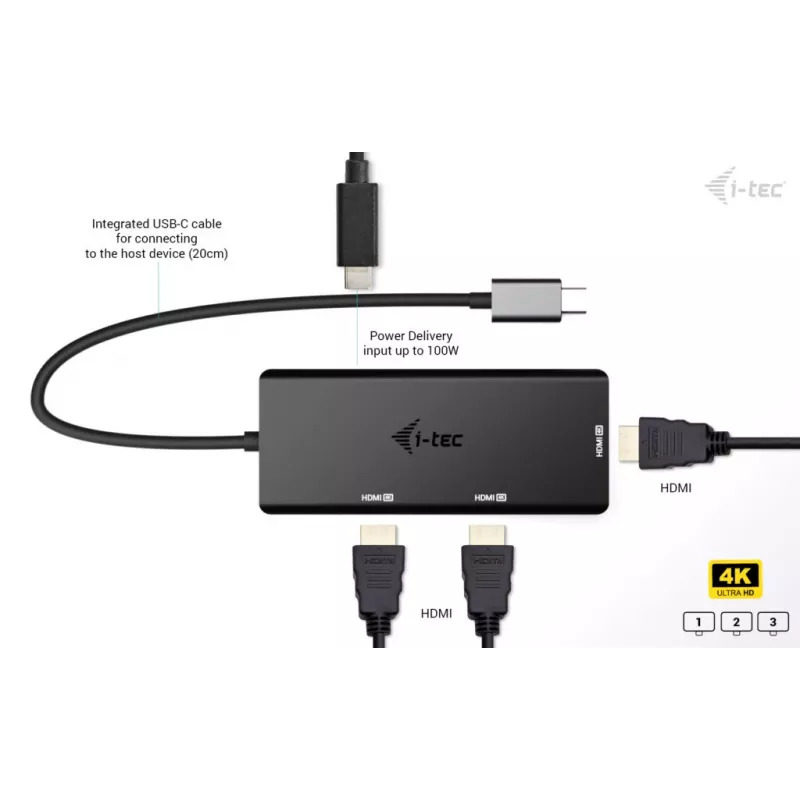 i-tec USB-C Triple 4K HDMI -videosovitin, Power Delivery 100W