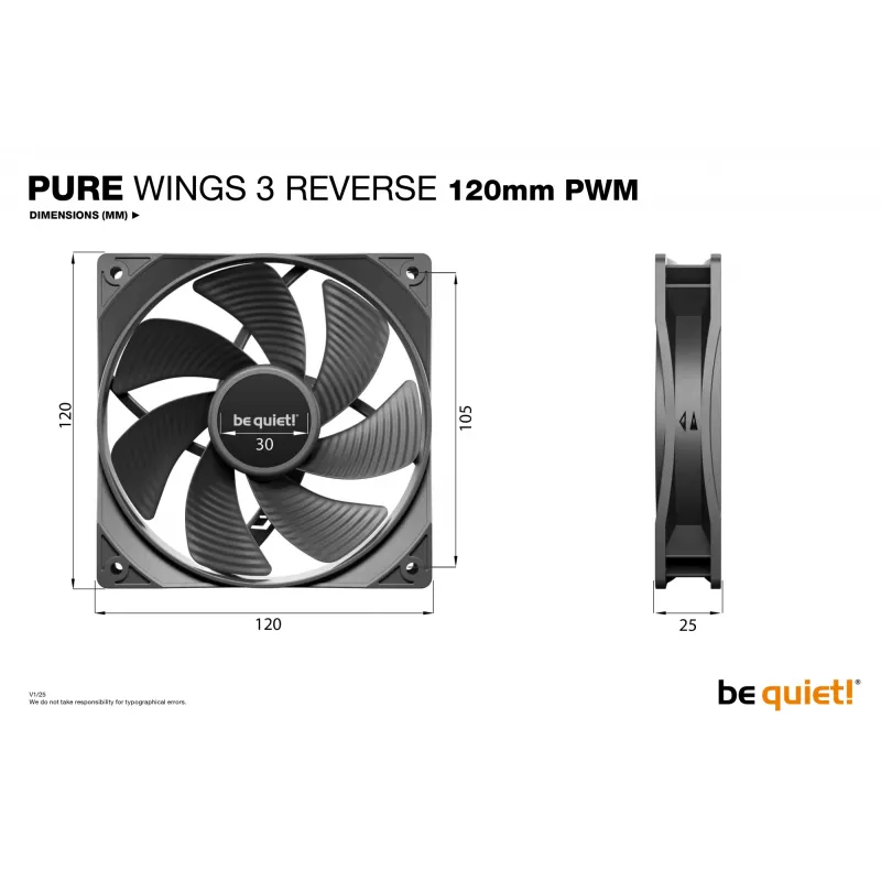 be quiet! Pure Wings 3 120mm | PWM Reverse Triple-Pack -tietokonekotelon tuuletin 12 cm musta 3 kpl
