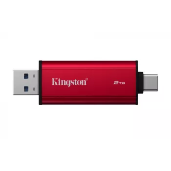 Ulkoinen SSD Kingston 2 TB Dual USB-A/USB-C, USB 3.2 Gen 2, luku 1050 MB/s, kirjoitus 950 MB/s, musta/punainen