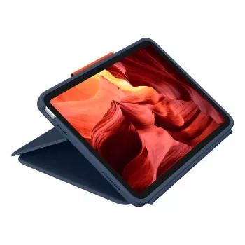 Näppäimistökotelo Logitech Rugged Combo 4 Touch QWERTZ saksalainen Smart Connector sininen iPad 10. gen (A16) -laitteelle trackpad-telakalla 256×195×20 mm