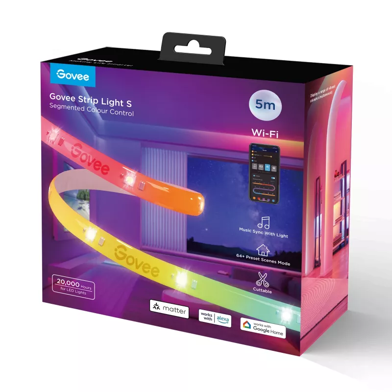 Älykäs LED-nauha Govee Strip Light S 5m – WLAN/Bluetooth, RGBIC, 5 000 mm, valkoinen