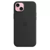 Suojakotelo Apple iPhone 15 Plus silikonikuori MagSafe-yhteensopiva musta