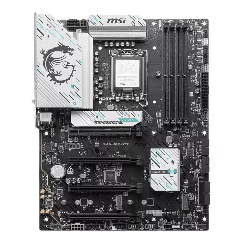 Emolevy MSI B860 GAMING PLUS WIFI — Intel B860, LGA 1851, ATX, DDR5, 4x DIMM, 3x M.2, Wi‑Fi 7, 5GbE