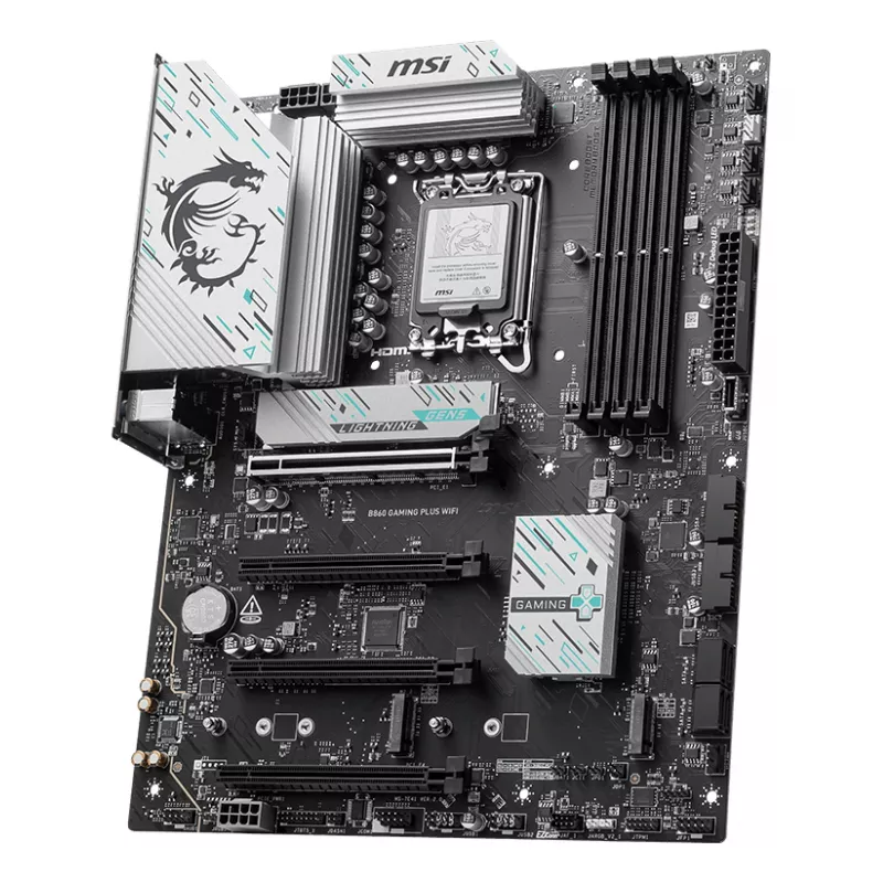 Emolevy MSI B860 GAMING PLUS WIFI — Intel B860, LGA 1851, ATX, DDR5, 4x DIMM, 3x M.2, Wi‑Fi 7, 5GbE