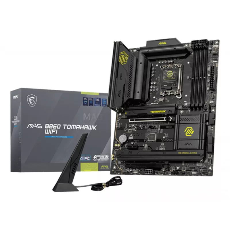 Emolevy MSI MAG B860 TOMAHAWK WIFI — Intel B860, LGA 1851, ATX, DDR5, 4x DIMM, 3x M.2, Wi‑Fi 7, 5GbE