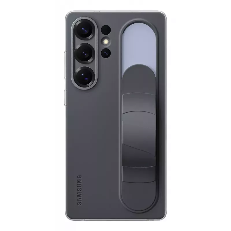Samsung EF-GS938CBEGWW Standing Grip -suojakuori Galaxy S25 Ultra -puhelimelle, silikoni, musta