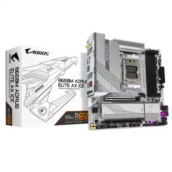 GIGABYTE B650M AORUS ELITE AX ICE emolevy - AMD Ryzen 9000 -sarjan suorittimet, 12+2+2 vaiheen VRM, jopa 8000 MHz DDR5 (OC), 1xPCIe 5.0 + 1xPCIe 4.0 M.2, 2,5 GbE LAN, WLAN 6E, USB 3.2 Gen 2x2