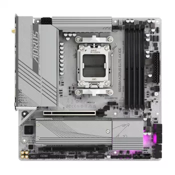 GIGABYTE B650M AORUS ELITE AX ICE emolevy - AMD Ryzen 9000 -sarjan suorittimet, 12+2+2 vaiheen VRM, jopa 8000 MHz DDR5 (OC), 1xPCIe 5.0 + 1xPCIe 4.0 M.2, 2,5 GbE LAN, WLAN 6E, USB 3.2 Gen 2x2