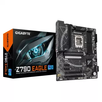 GIGABYTE Z790 EAGLE emolevy - tukee Intel Core 14. sukupolven suorittimia, 12+1+1 vaiheen VRM, jopa 7600 MHz DDR5 (OC), 3x PCIe 4.0 M.2, 2,5 GbE LAN, USB 3.2 Gen 2