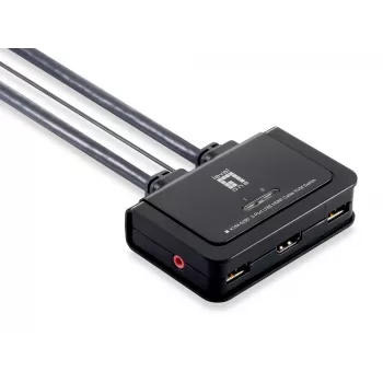 LevelOne 2-porttinen USB HDMI -kaapeli KVM-kytkin, 1920 x 1200 pikseliä, musta, harmaa