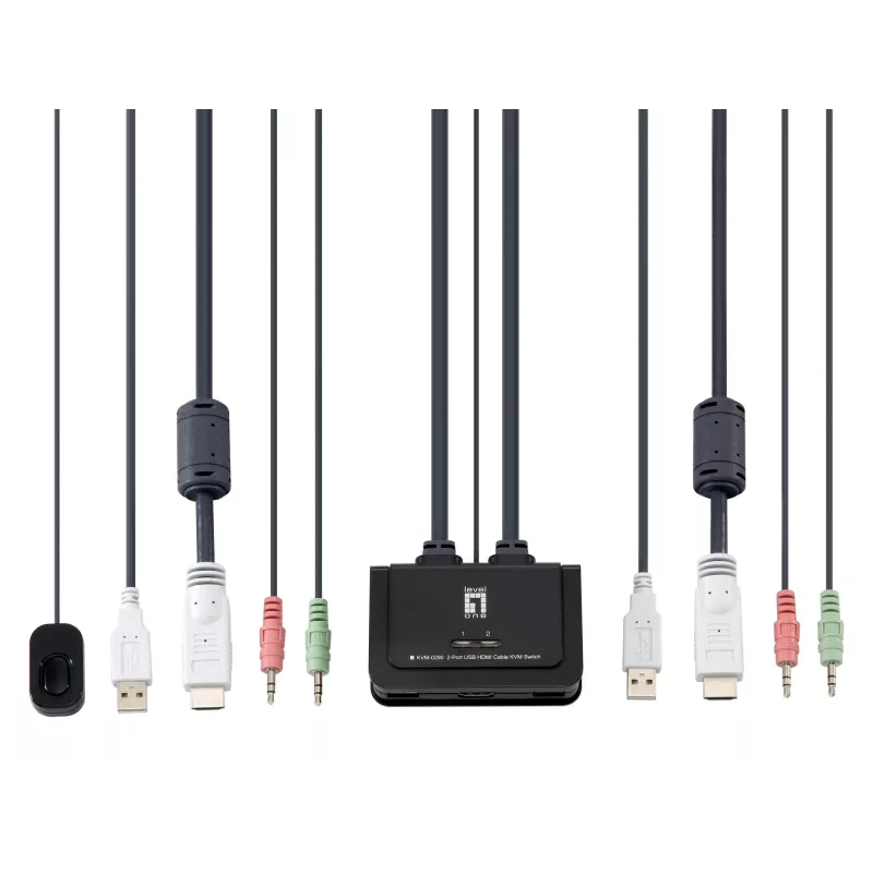 LevelOne 2-porttinen USB HDMI -kaapeli KVM-kytkin, 1920 x 1200 pikseliä, musta, harmaa