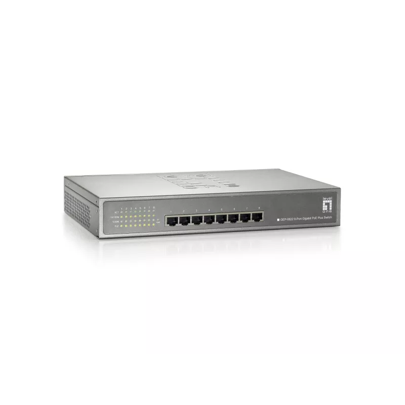 LevelOne 8-porttinen Gigabit PoE -kytkin, 802.3at/af PoE, 240W