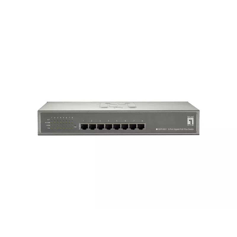 LevelOne 8-porttinen Gigabit PoE -kytkin, 802.3at/af PoE, 123,2 W