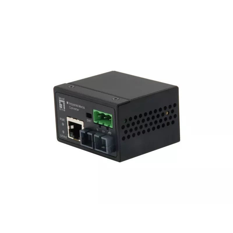 LevelOne IEC-4002 teollinen mediamuunnin RJ45 – ST, Fast Ethernet 100 Mbps, monimuotokuitu, 1310 nm, 2 km