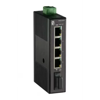 LevelOne 5-porttinen Fast Ethernet -teollisuuskytkin, DIN-kisko, 1 x SC monimuotokuitu, -20 °C – 70 °C