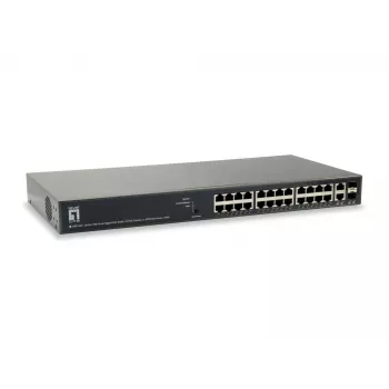 LevelOne TURING 26-Port Web Smart Gigabit PoE -kytkin, 24 PoE-lähtöä, 2 x SFP/RJ45 Combo, 185W, 802.3at/af PoE