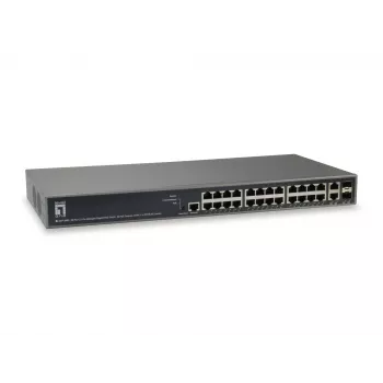 LevelOne TURING 26-porttinen L3 Lite -hallittava Gigabit PoE -kytkin, 24 PoE-lähtöä, 370 W, 2 x SFP/RJ45 Combo