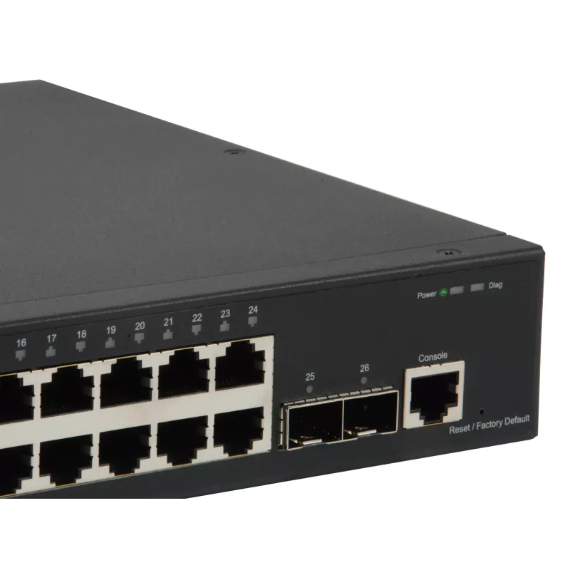 LevelOne KILBY 26-porttinen L2-hallittava Gigabit-kytkin, 2 x 10GbE SFP+