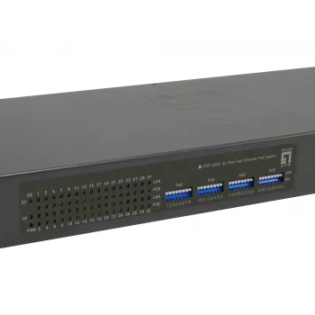 LevelOne 34-Port Fast Ethernet PoE -kytkin, 802.3at/af PoE, 32 PoE-lähtöä, 2 x Gigabit RJ45, 380W