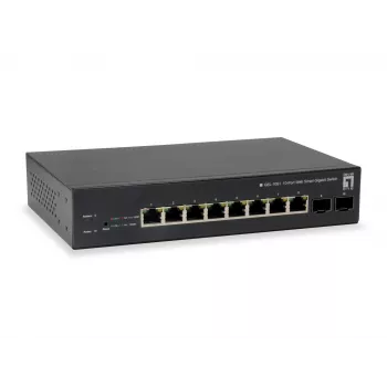 LevelOne 10-porttinen Web Smart Gigabit PoE -kytkin, 8 PoE-lähtöä, 2 x Gigabit SFP, 70W