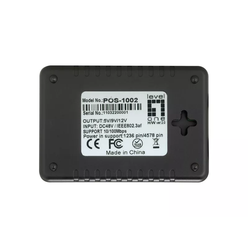 LevelOne Fast Ethernet PoE -jakaja, 802.3af PoE, 5-12V DC -lähtö