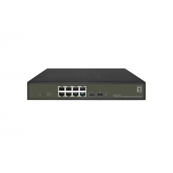 LevelOne Hilbert 10-porttinen Gigabit PoE Smart Lite -kytkin, 8 PoE-lähtöä, 2 x Gigabit SFP, 802.3at/af PoE, 130W PoE-tehobudjetti