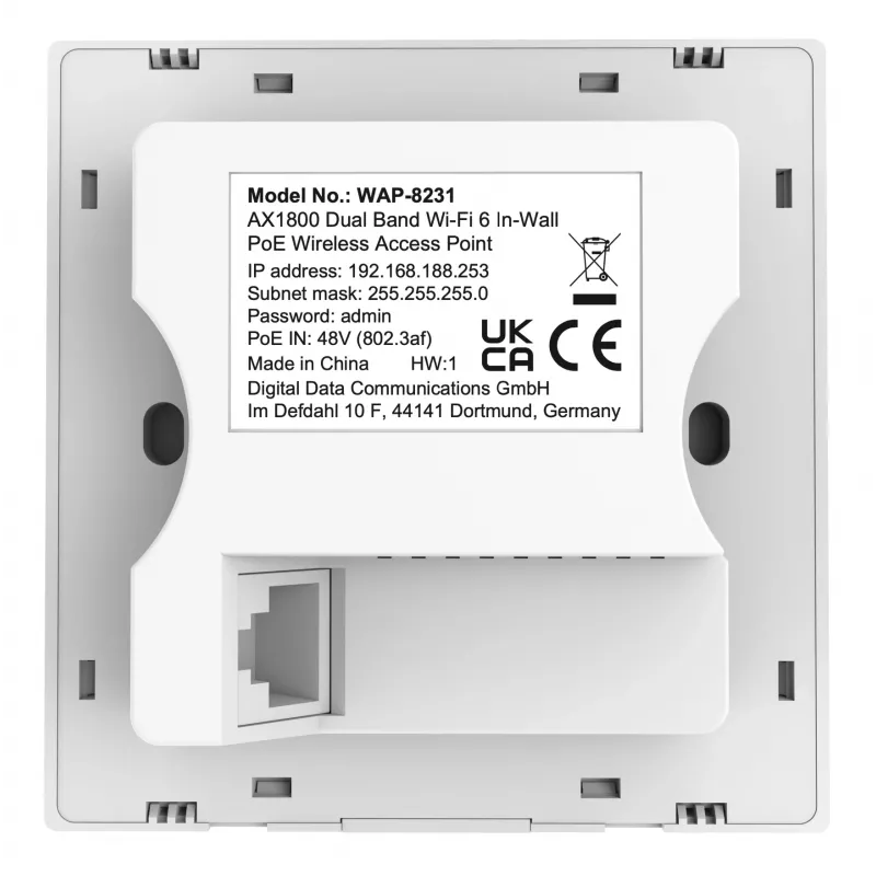 LevelOne AX1800 dualband Wi-Fi 6 seinään asennettava PoE-WLAN-tukiasema
