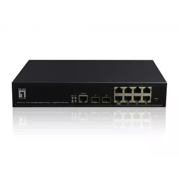 LevelOne KILBY 10-porttinen L2-hallittava Gigabit PoE -kytkin, 2 x SFP, 802.3at/af PoE, 125W, 8 PoE-lähtöä