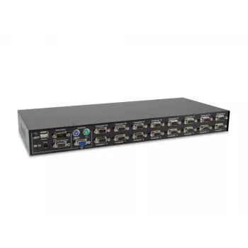 LevelOne 16-Port PS/2-USB VGA KVM -kytkin, 2048 x 1536 pikseliä, räkkiasennus, 1U, musta