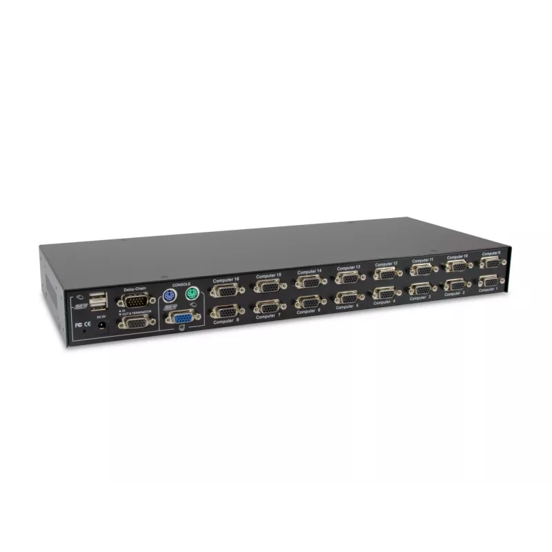 LevelOne 16-Port PS/2-USB VGA KVM -kytkin, 2048 x 1536 pikseliä, räkkiasennus, 1U, musta
