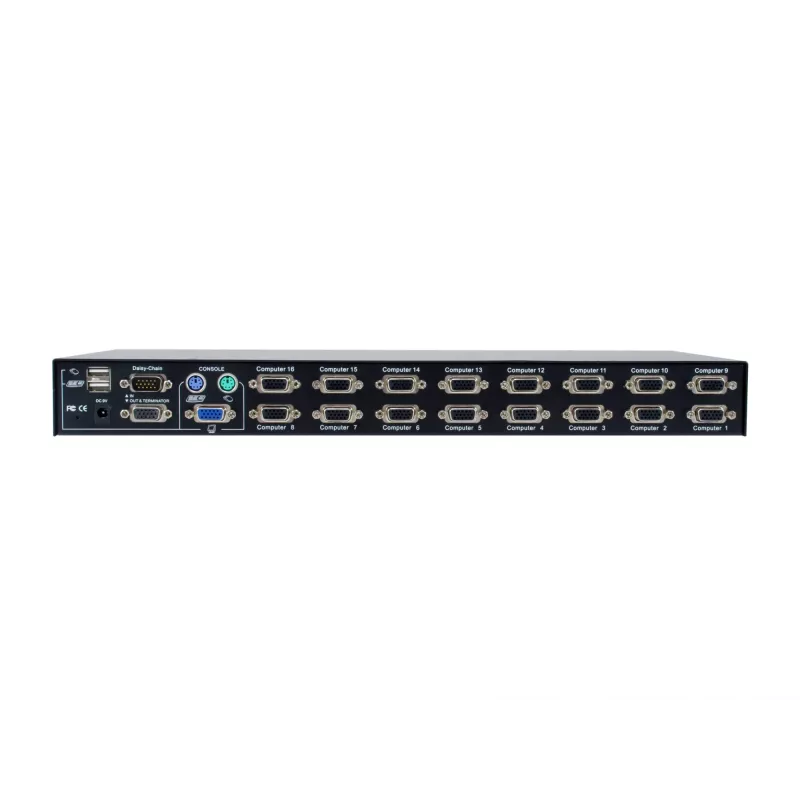 LevelOne 16-Port PS/2-USB VGA KVM -kytkin, 2048 x 1536 pikseliä, räkkiasennus, 1U, musta