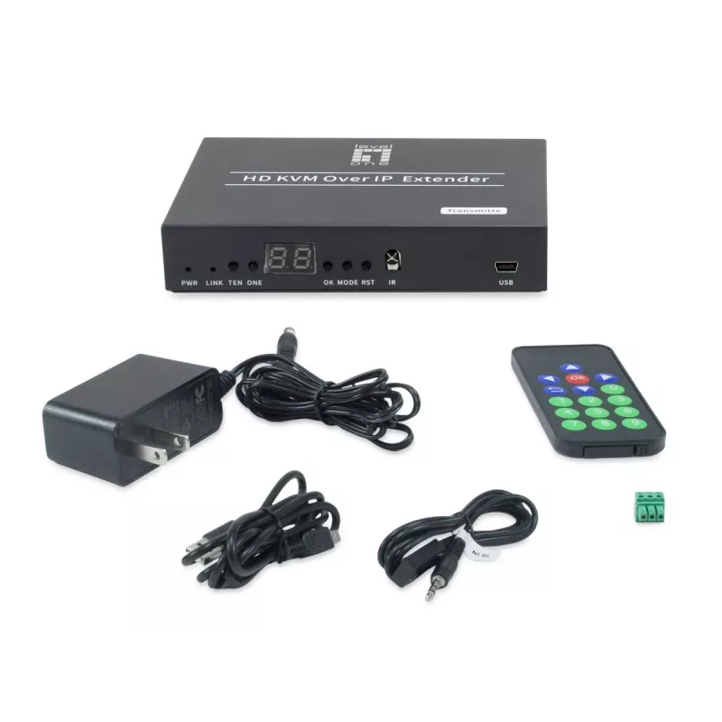 AV-lähetin LEVELONE HVE-6701T — HDMI 1.3b, jopa 1920×1080, Cat5e/Cat6/Cat7, Mini-USB, 12 V DC