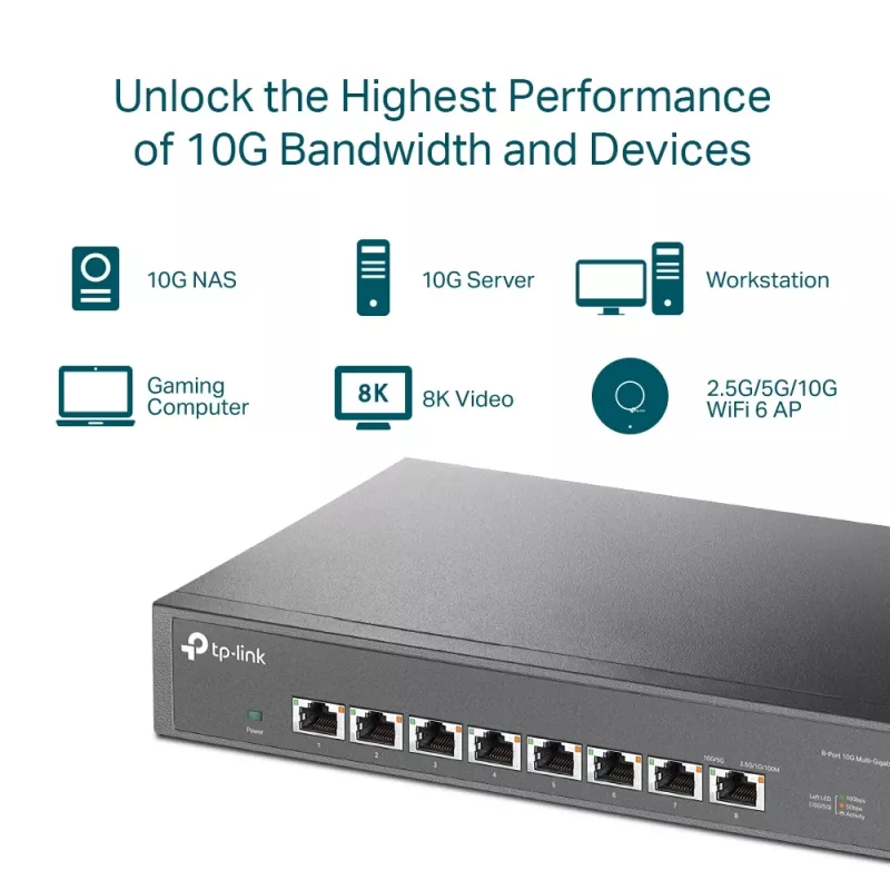 Hallitsematon kytkin TP-Link TL-SX1008 8-porttinen 10G pöytä/rack-asennus