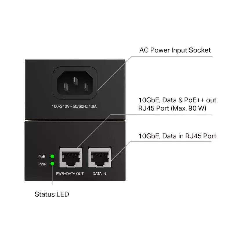 PoE-injektori TP-Link Omada POE380S 10 Gigabit Ethernet 100-240V musta