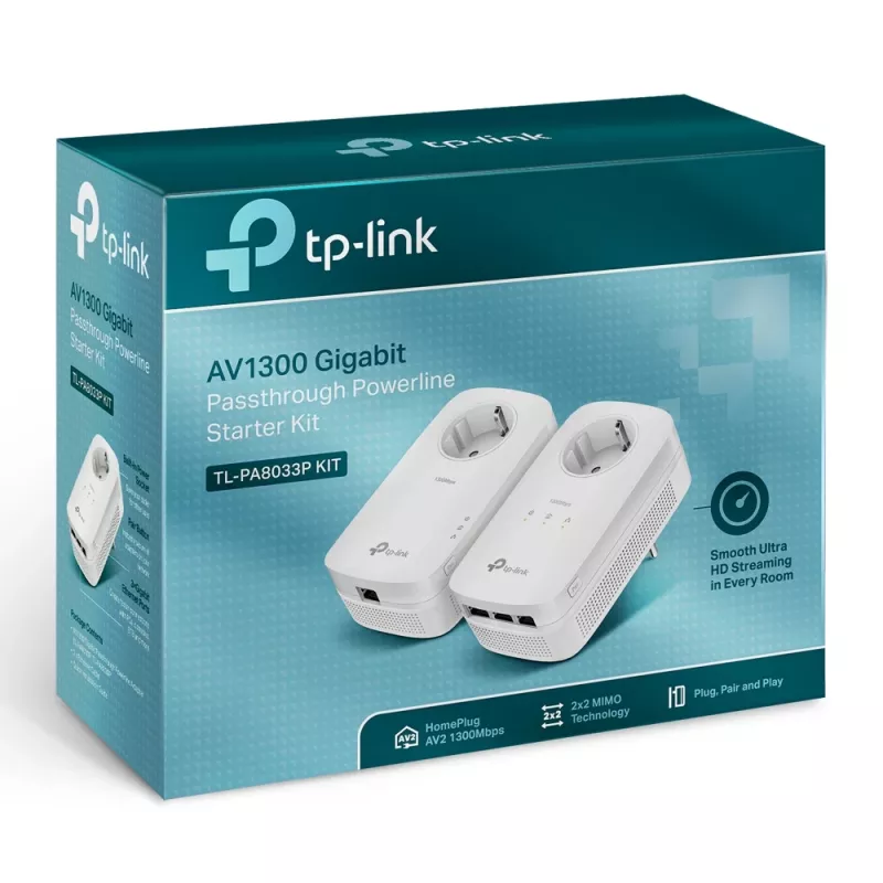 TP-Link TL-PA8033P KIT PowerLine-verkkosovitin 1300 Mbit/s Ethernet LAN valkoinen 2 kpl